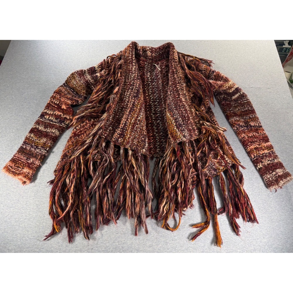 Free People Women Small Fringe Open Front Cardigan Space Dye Wool Alpaca Sweater